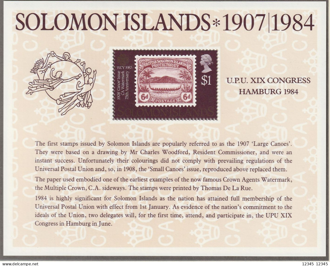 Solomon 1984, Postfris MNH, Universal Postal Congress, Hamburg. - Islas Salomón (1978-...)