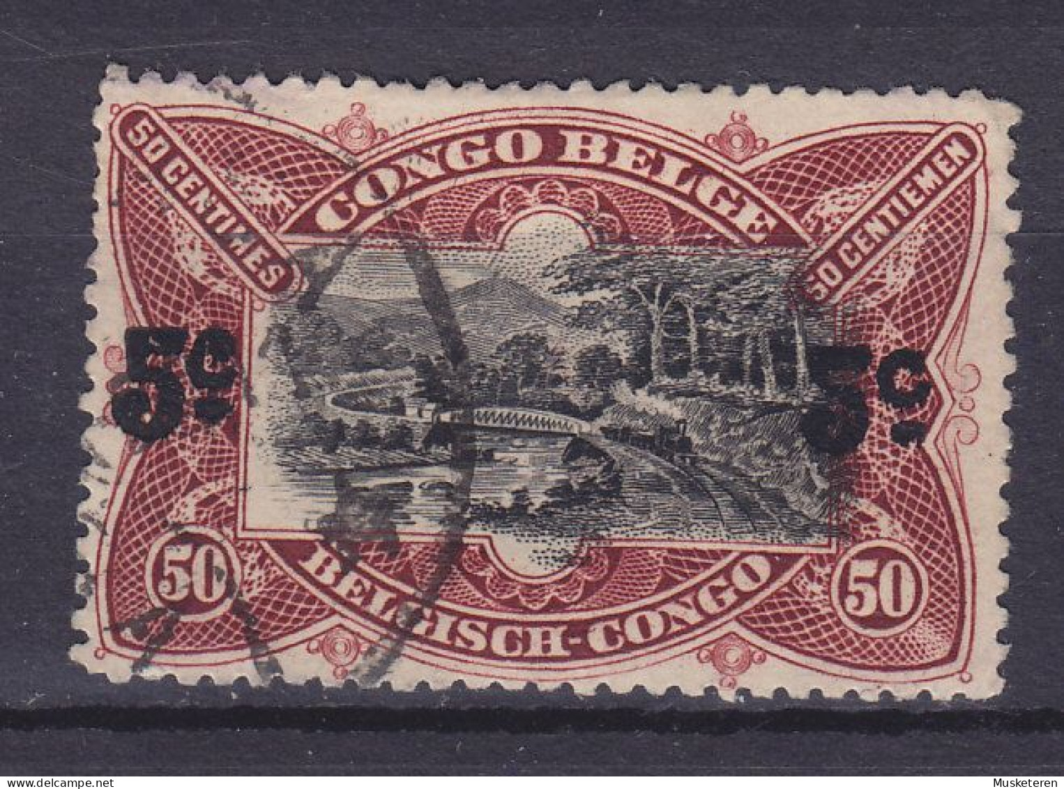 Belgian Congo 1922 Mi. 58, 5/50c. Surchargé Overprint Aufdruck ERROR Variety 'Cut Off 5' Eisenbahnbrücke über Den M'pozo - Used Stamps