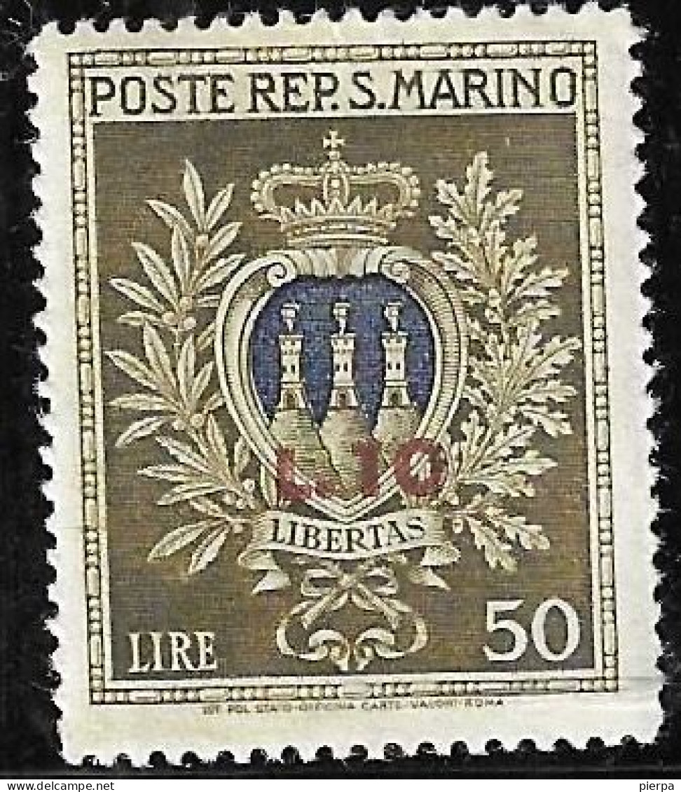 SAN MARINO - 1946 - STEMMA LIRE 50 SOVRASTAMPATO  + 10 L. - NUOVO MH* ( YVERT 277- MICHEL 351  - SS 297) - Neufs