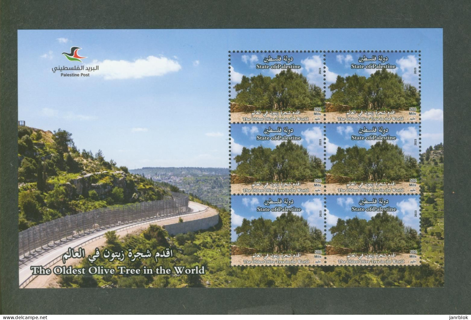 Palestine 530: The Oldest Olive Tree In The World. Souvenir Sheet 6 Stamps (2023). MNH. - Palestine