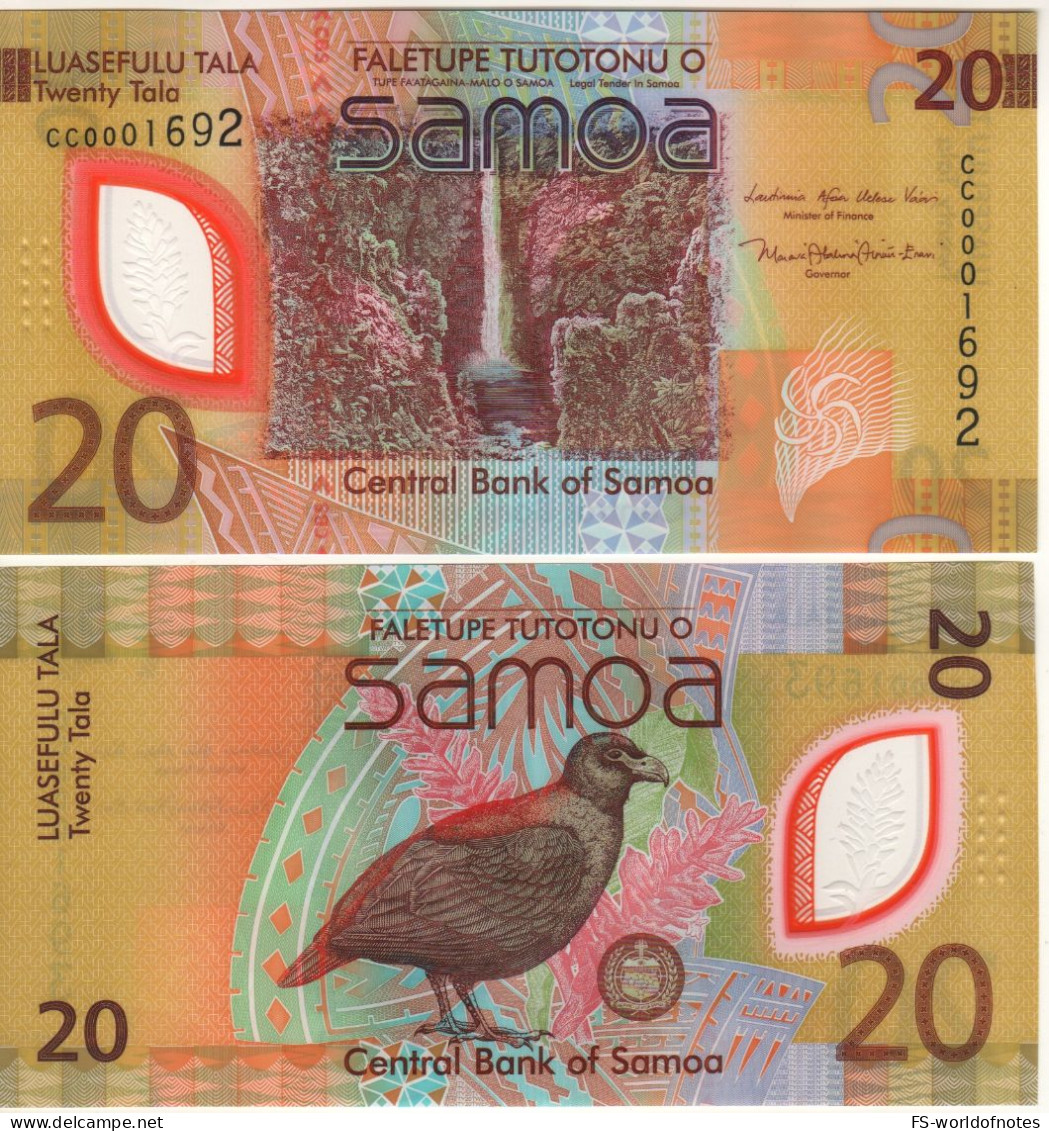 SAMOA  New 20 Tala  PW49  (2023   POLIMER )   "Waterfalls +  Manumea Bird At Back" - Samoa