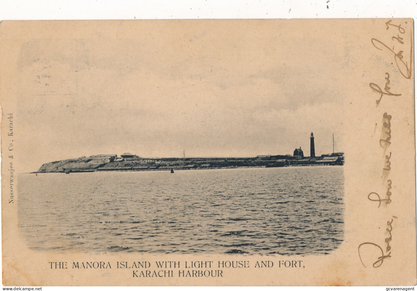 KARACHI HARBOUR  - THE MANORA ISLAND WITH LIGHT HOUSE AND FORT      2 SCANS - Pakistan