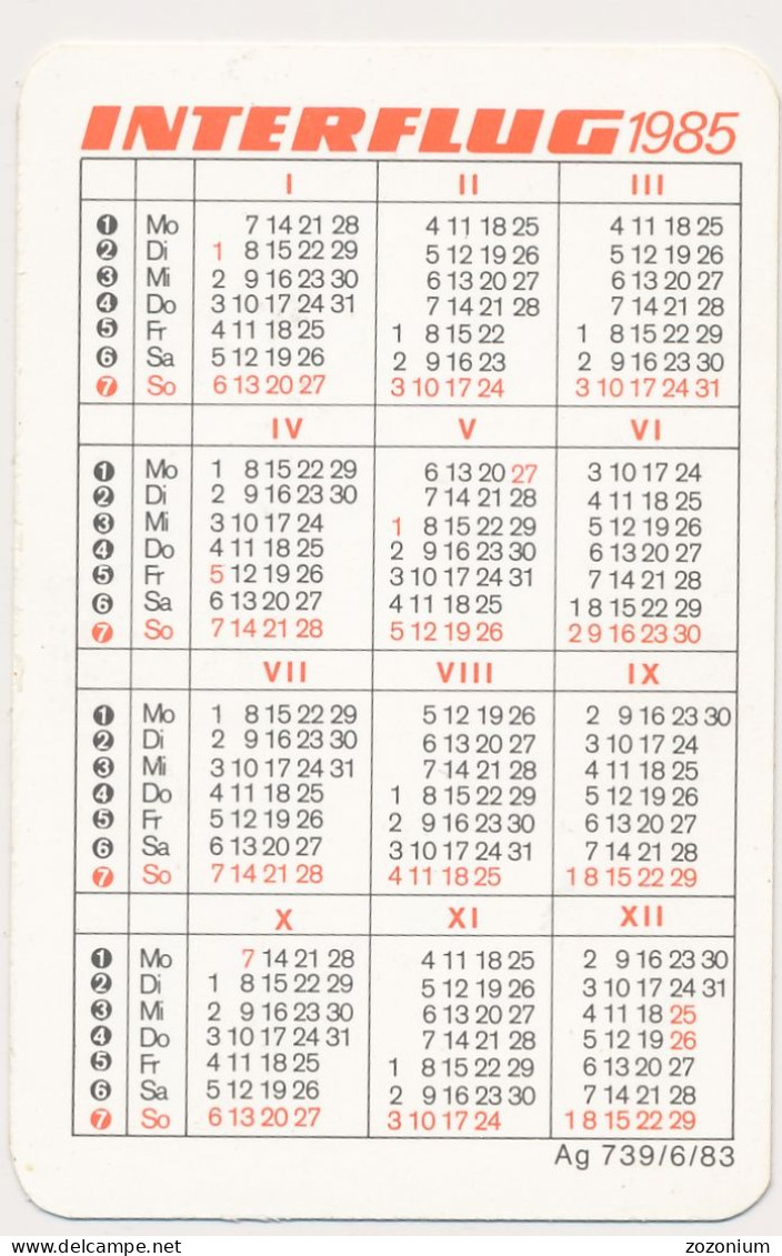 Pocket Calendar Taschenkalender DDR East Germany Interflug 1985 1986 Vintage Old Pocket Calendar - Petit Format : 1981-90