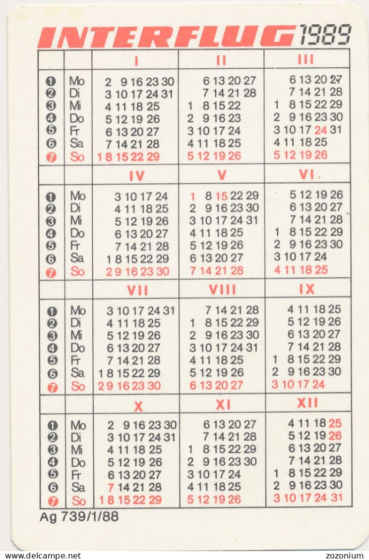 Pocket Calendar Taschenkalender DDR East Germany Interflug 1989 1990 Vintage Old Pocket Calendar - Petit Format : 1981-90
