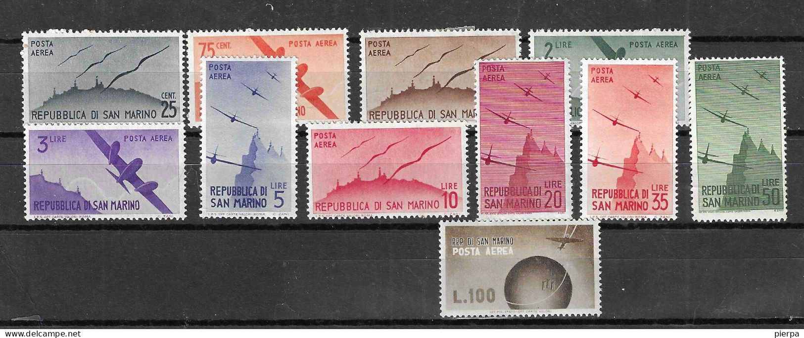 SAN MARINO -1946 - P. AEREA - SERIE 11 VALORI- NUOVA MH*/MNH** ( YVERT AV 42\523- MICHEL 339\49  - SS A 50\60) - Luftpost