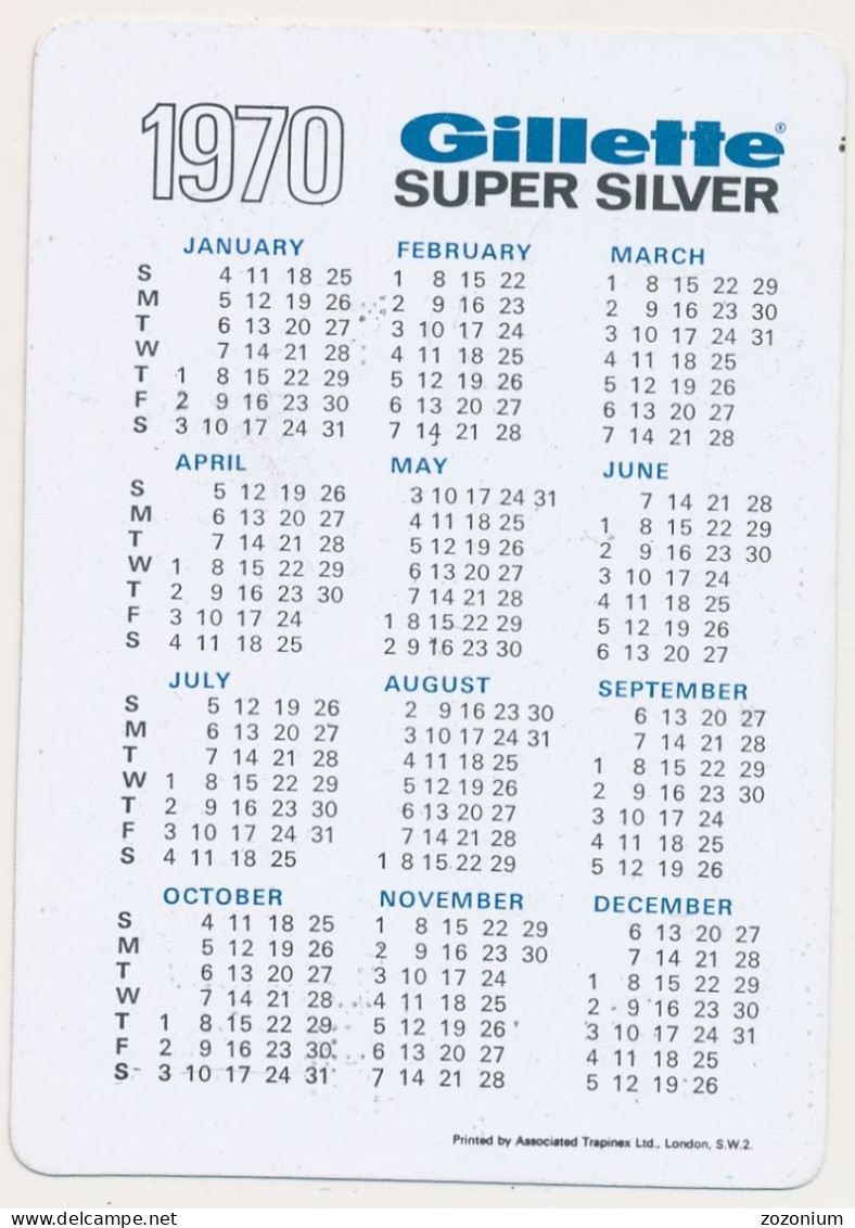 Pocket Calendar GILLETTE Super Silver  1970 Vintage Old Pocket Calendar - Petit Format : 1961-70