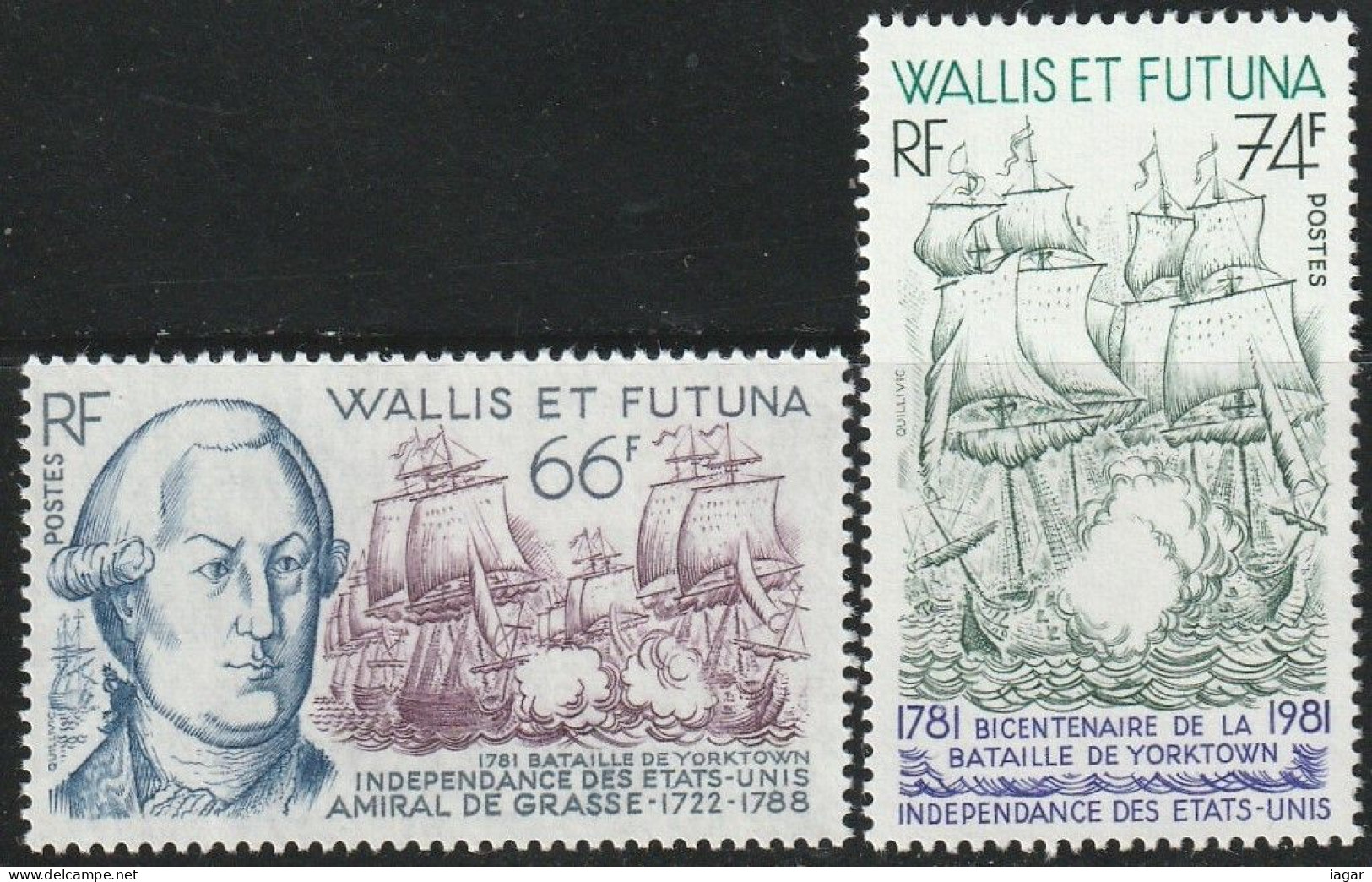 THEMATIC HISTORY:  INDEPENDENCE OF THE UNITED STATES, BATTLE OF YORKTOWN. ASPECTS OF NAVAL BATTLE  -  WALLIS AND FUTUNA - Indépendance USA