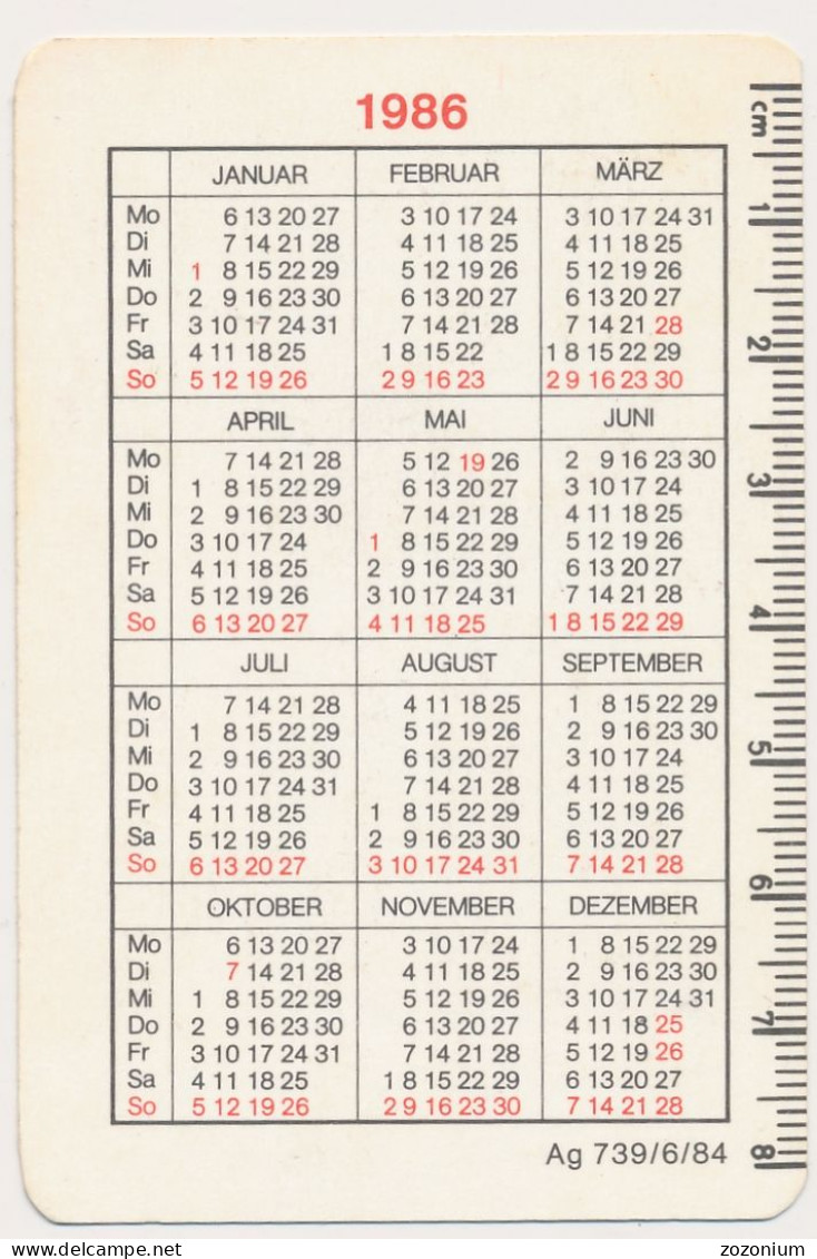 Pocket Calendar ORWO OR WO COLOR CHROM 1986 Vintage Old Pocket Calendar - Petit Format : 1981-90