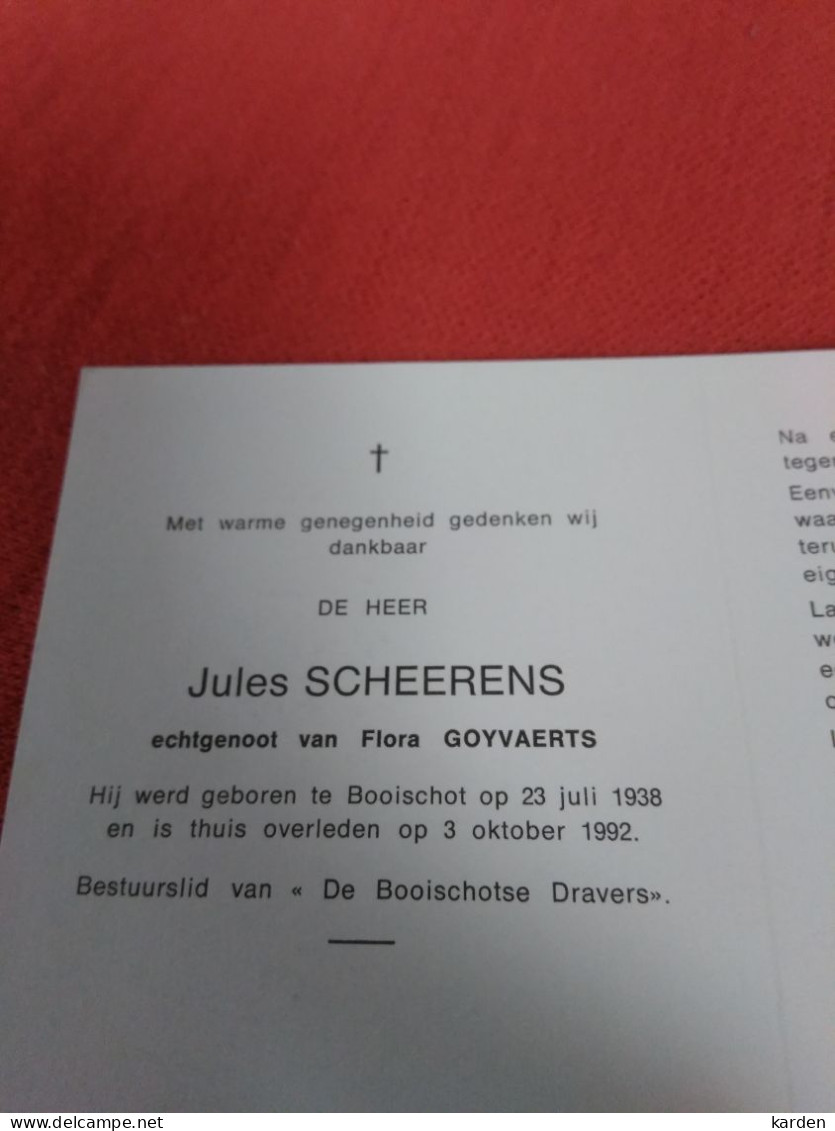 Doodsprentje Jules Scheerens / Booischot 23/7/1938 - 3/10/1992 ( Flora Goyvaerts ) - Godsdienst & Esoterisme