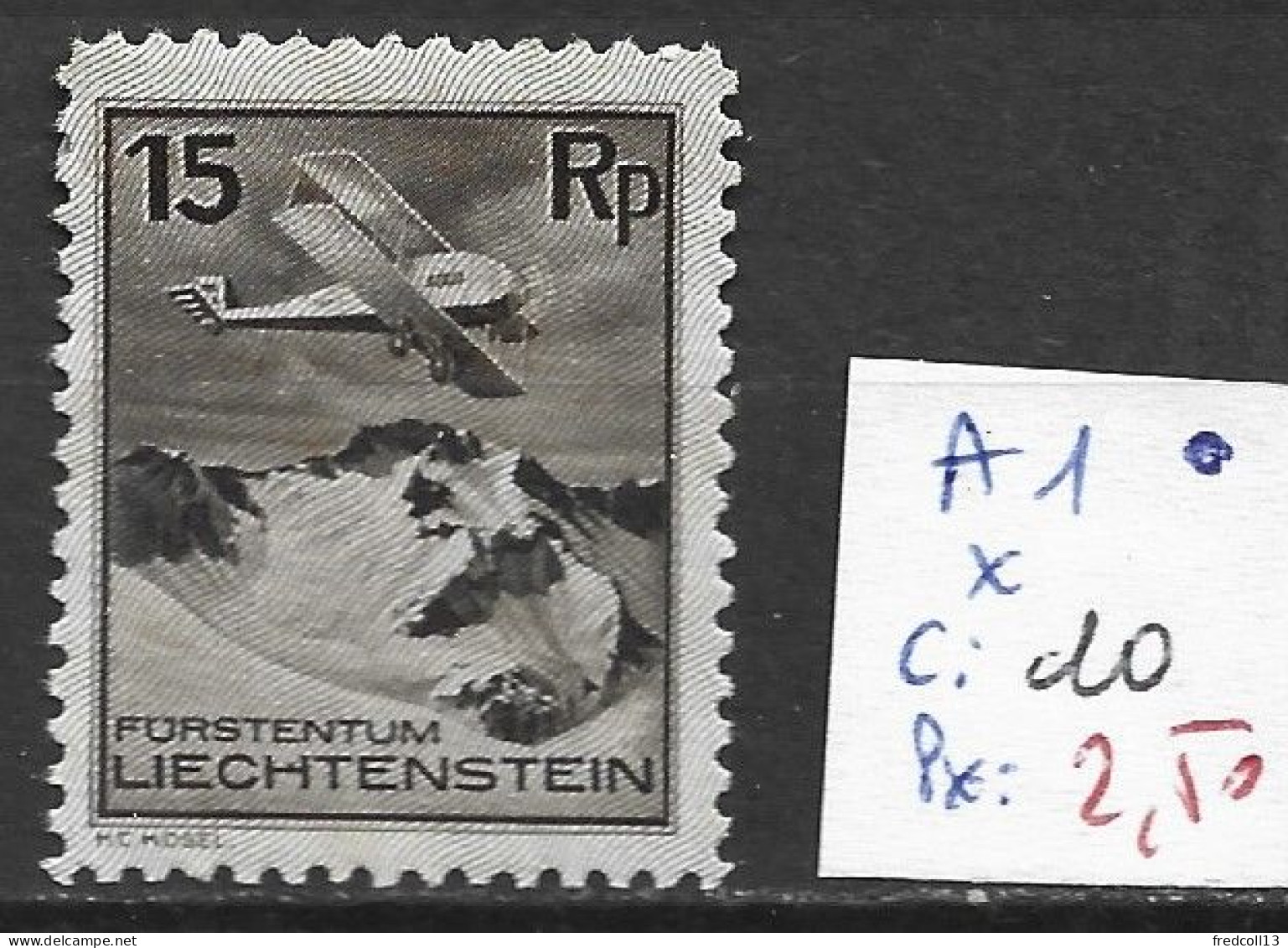 LIECHTENSTEIN PA 1 * Côte 10 € - Poste Aérienne