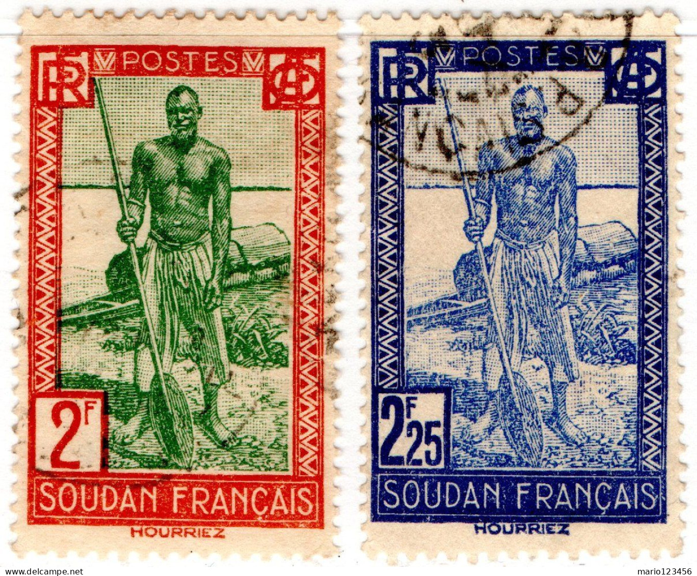 SUDAN FRANCESE, FRENCH SUDAN, BOATMAN SUDANESE, 1931-1940, FRANCOBOLLI USATI Scott:FR-SU 95,96 - Gebraucht