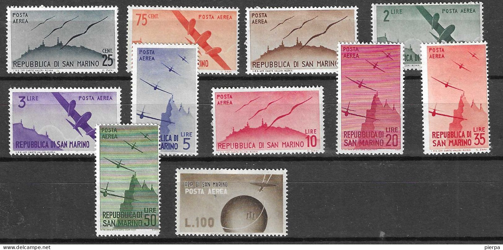 SAN MARINO -1946 - P. AEREA - SERIE 11 VALORI- NUOVA MH*/MNH** ( YVERT AV 42\523- MICHEL 339\49  - SS A 50\60) - Neufs