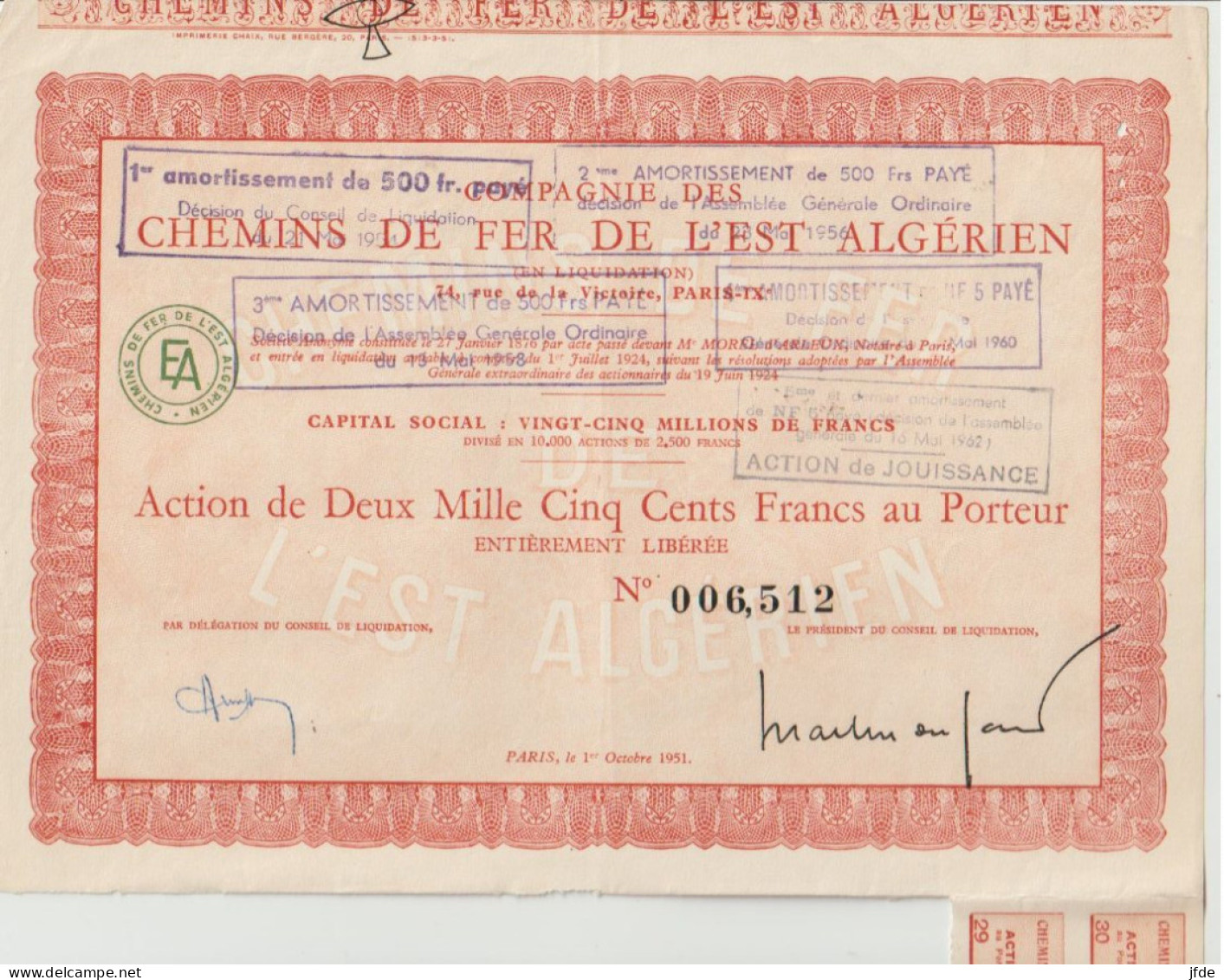 CHEMINS De FER De L'EST ALGERIEN  1951 - Chemin De Fer & Tramway