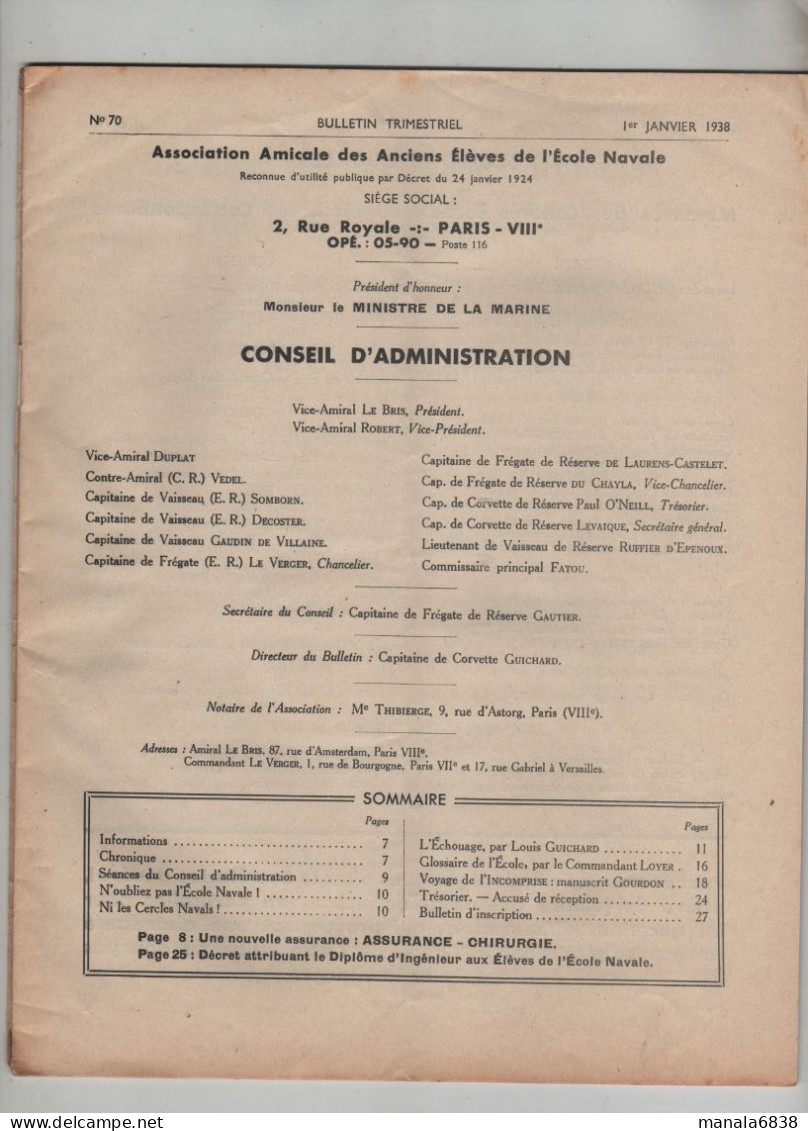 AEN Association Amicale Ecole Navale Theunissen 1938 Bulletin - French