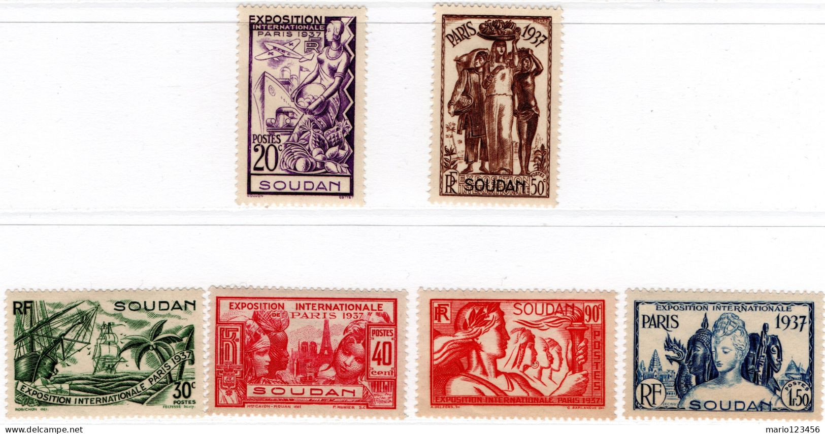 SUDAN FRANCESE, FRENCH SUDAN, ESPOSIZIONE INTERNAZIONALE, PARIGI, 1937, FRANCOBOLLI NUOVI (MLH*) Scott:FR-SU 106-111 - Neufs