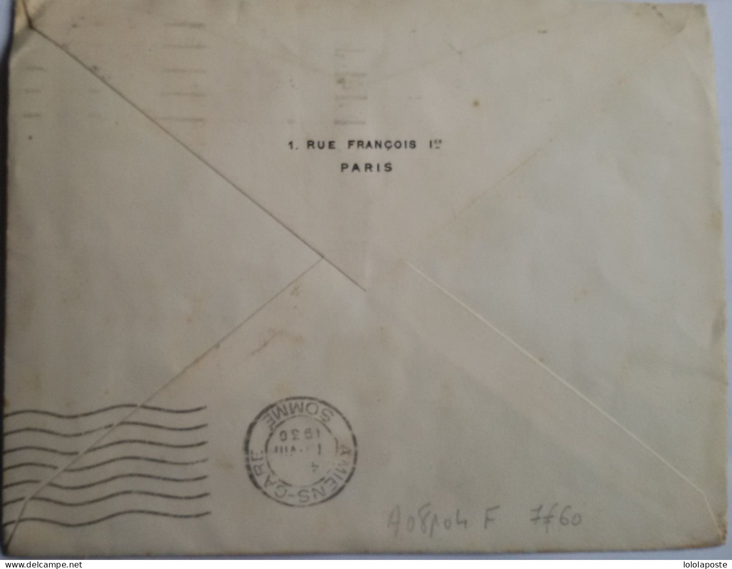 FRANCE Enveloppe Avec 50c Semeuse Lignée Perforée B.C Du 31/07/1930 - Covers & Documents