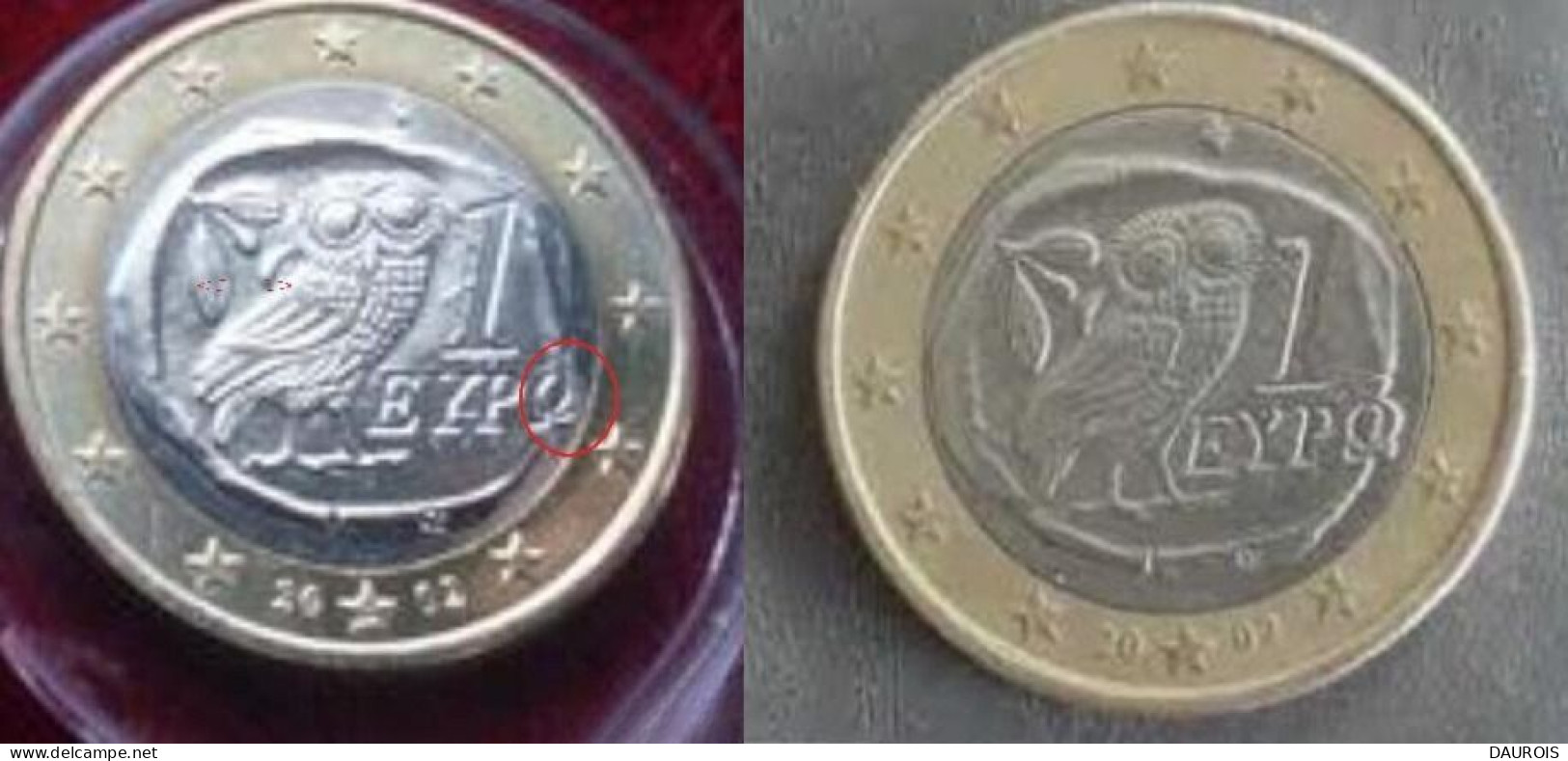 Rare ! Ces 2 1 € Grèce 2002 une frappée d'un S-l'AUTRE MOINS DE GRAINS(CARTE)