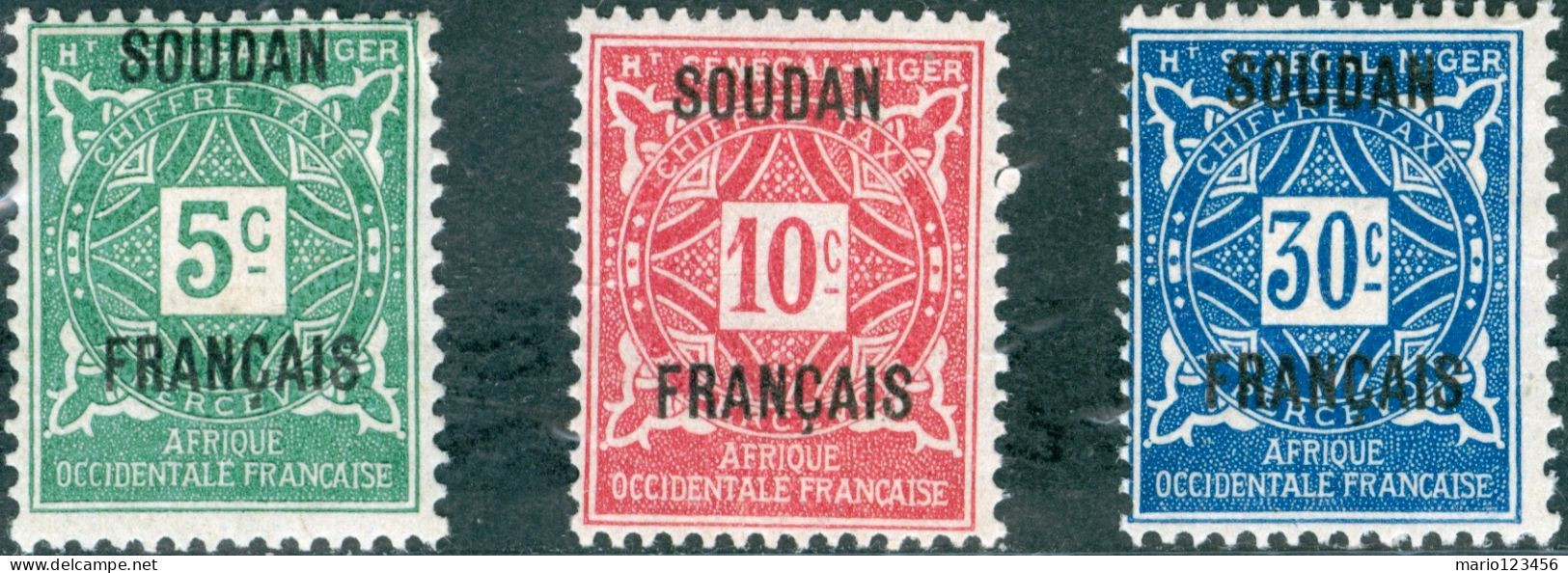 SUDAN FRANCESE, FRENCH SUDAN, SEGNATASSE, POSTAGE DUE, 1921, FRANCOBOLLI NUOVI (MLH*) Scott:FR-SU J1,J2,J5 - Ongebruikt