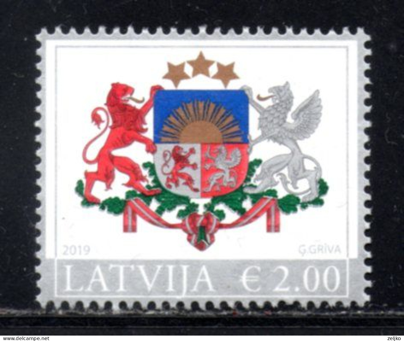 Latvia, Used, 2019, Coat Of Arms - Lettonie