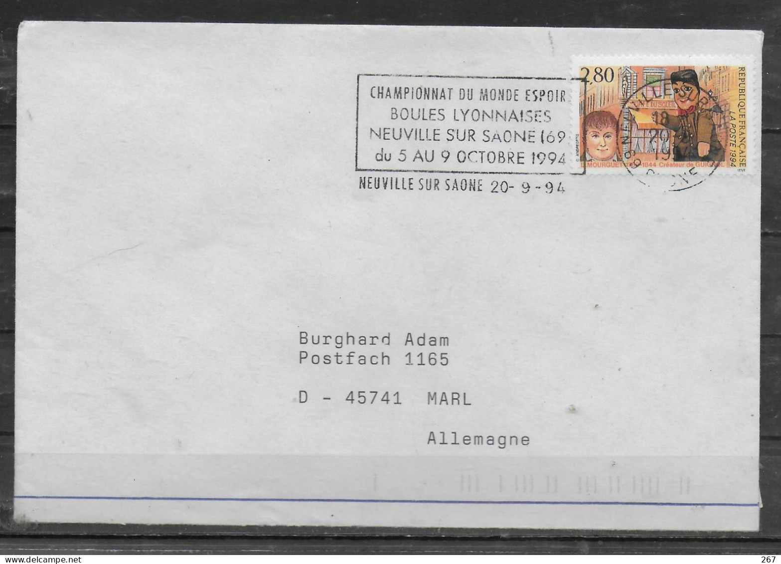 FRANCE Lettre 1994 Neuville Sur Saone Boules Lyonnaises - Bowls