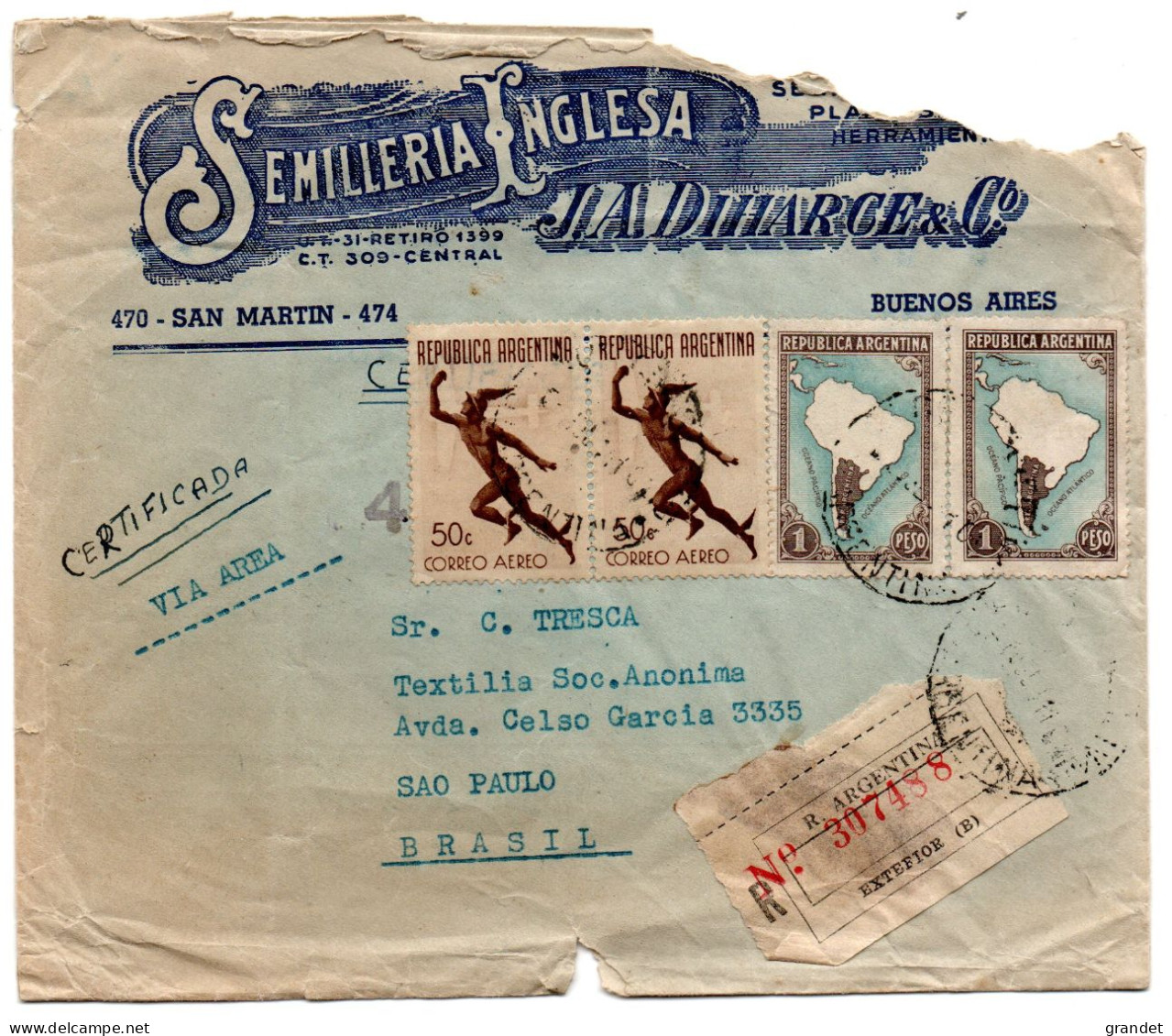 ARGENTINE - BRESIL - RECOMMANDE - 1941 . - Poste Aérienne