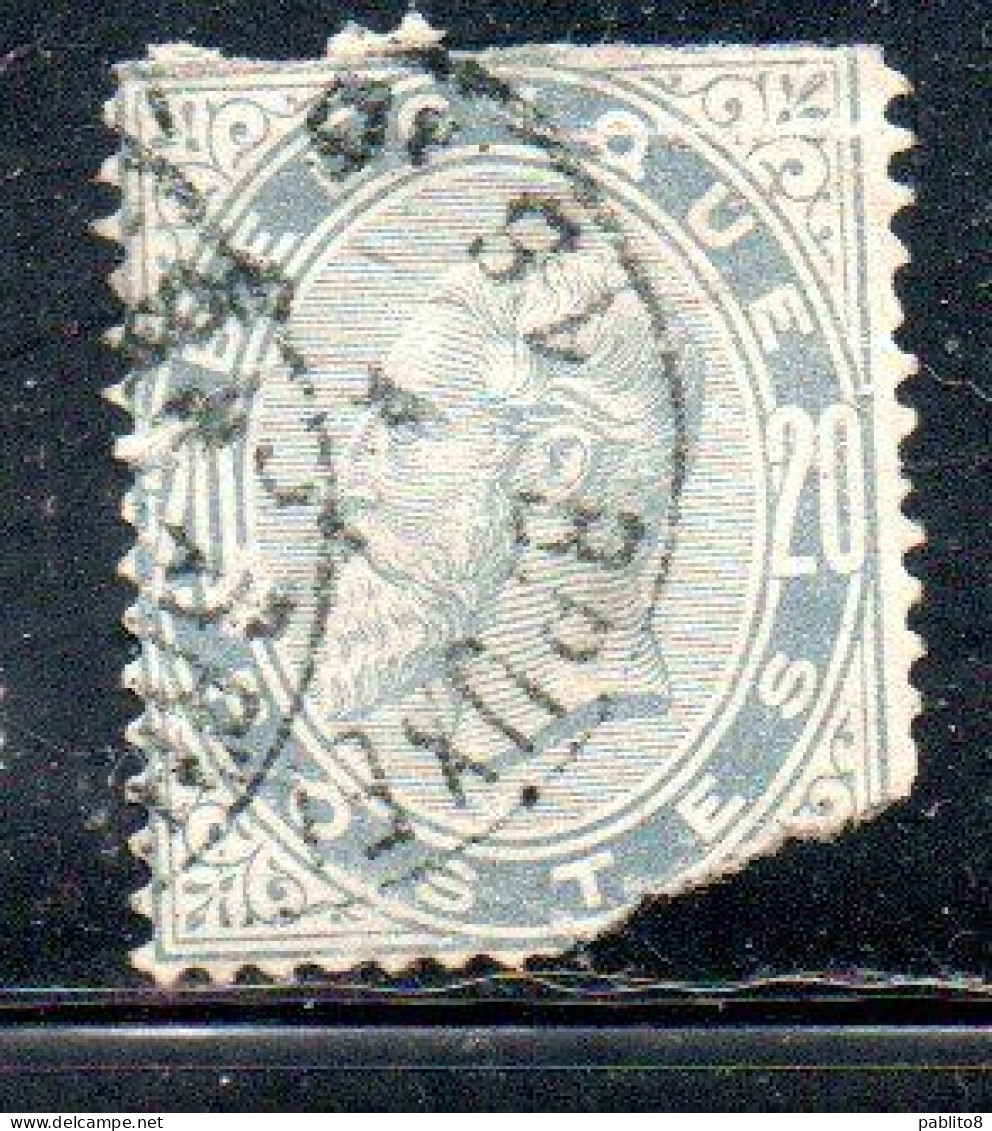 BELGIQUE BELGIE BELGIO BELGIUM 1883 KING ROI LEOPOLD II 20c USED OBLITERE' USATO - 1883 Leopold II