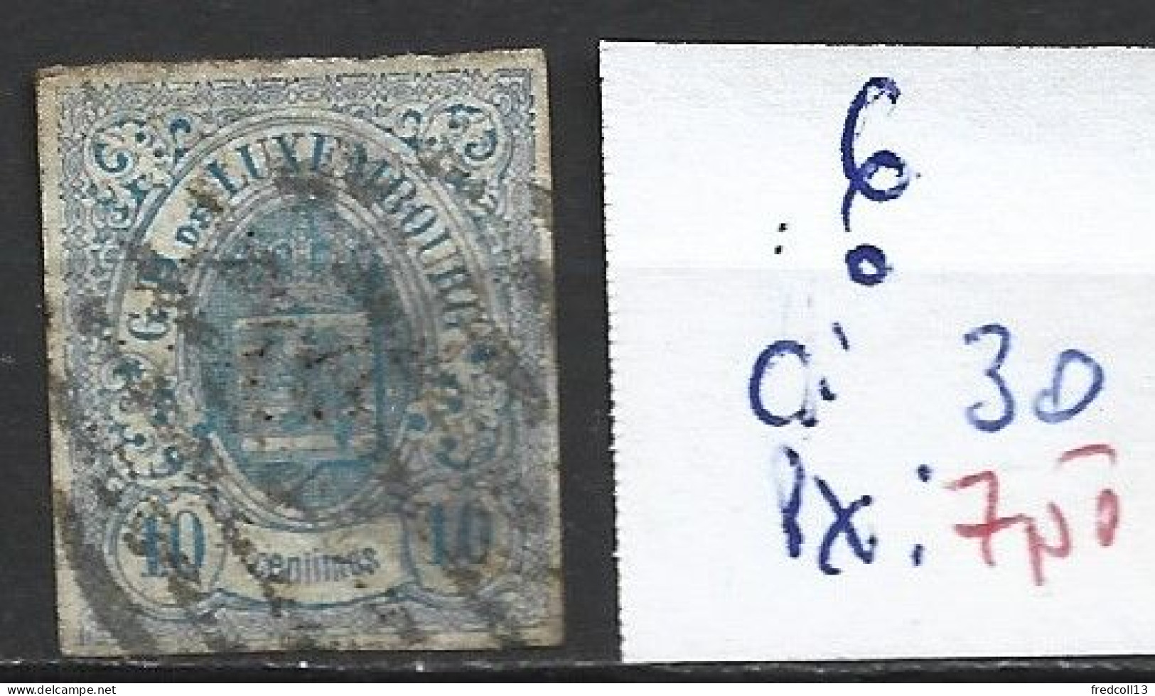 LUXEMBOURG 6 Oblitéré Côte 30 € ( Aminci ) - 1859-1880 Coat Of Arms