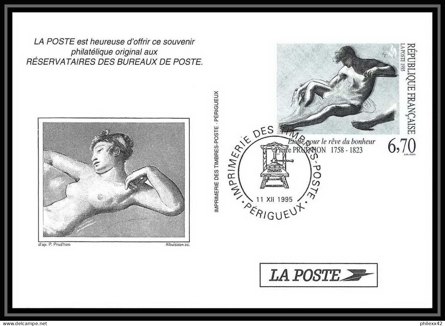 0270c France Entier Postal Stationery Pierre Prud'hon 1995 - Pseudo-officiële  Postwaardestukken