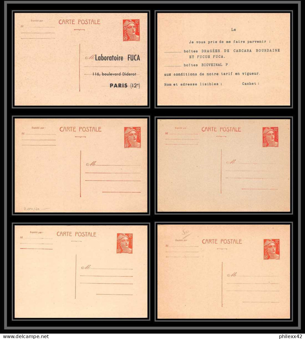 1220 France Entier Postal Stationery Carte Postale Gandon 12f Orange Neufs 5 Entiers Dont Repiquage Fuca - Colecciones & Series: PAP