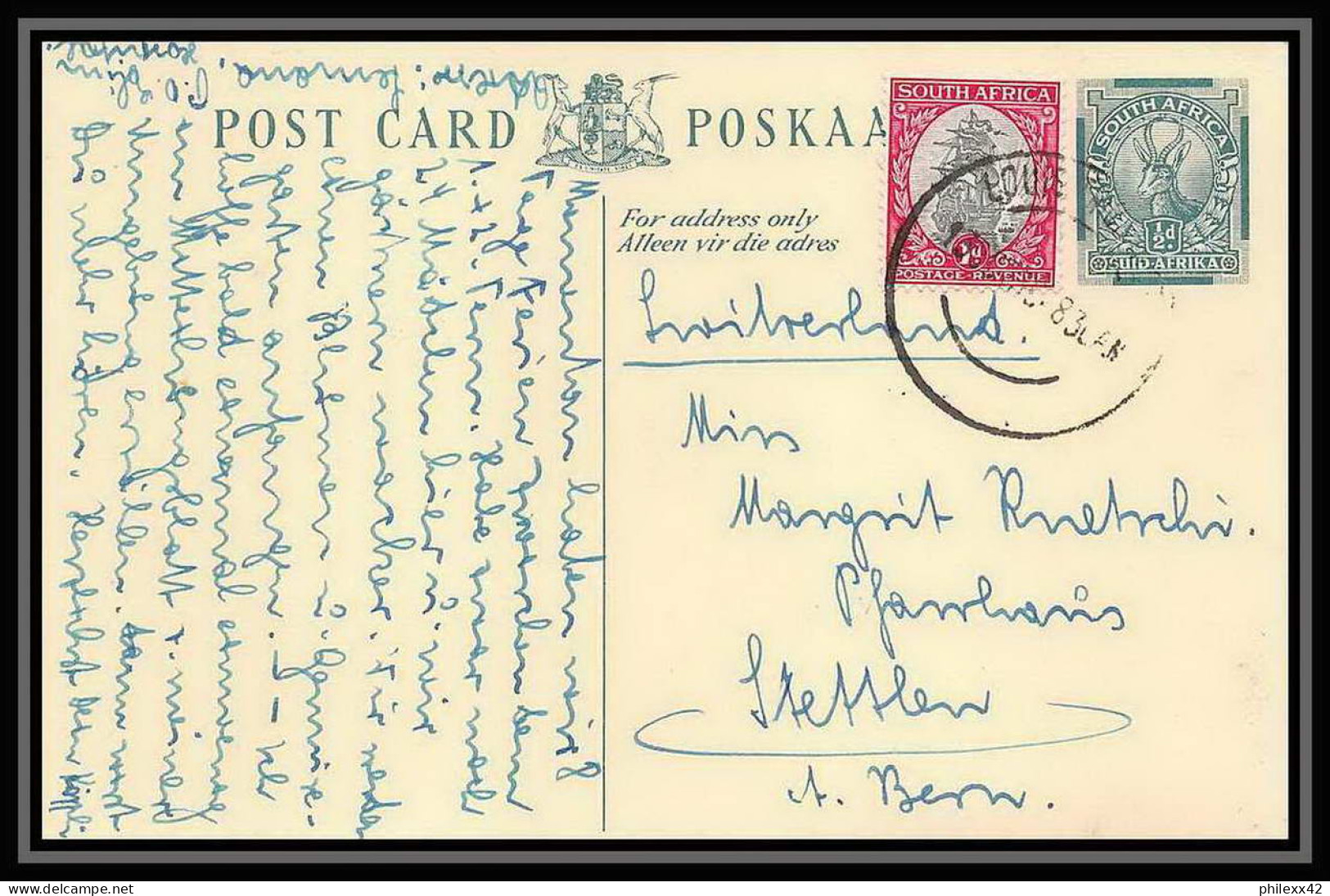 1715/ Afrique Du Sud (RSA) N°11 Complément Entier Stationery Carte Postale (postcard) Pour Bern Suisse Swiss  - Covers & Documents