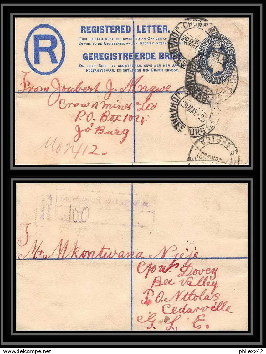 1717/ Afrique Du Sud (RSA) N°5 Complément Entier Stationery Enveloppe Cover Registered Pour Goburg 1923 - Covers & Documents