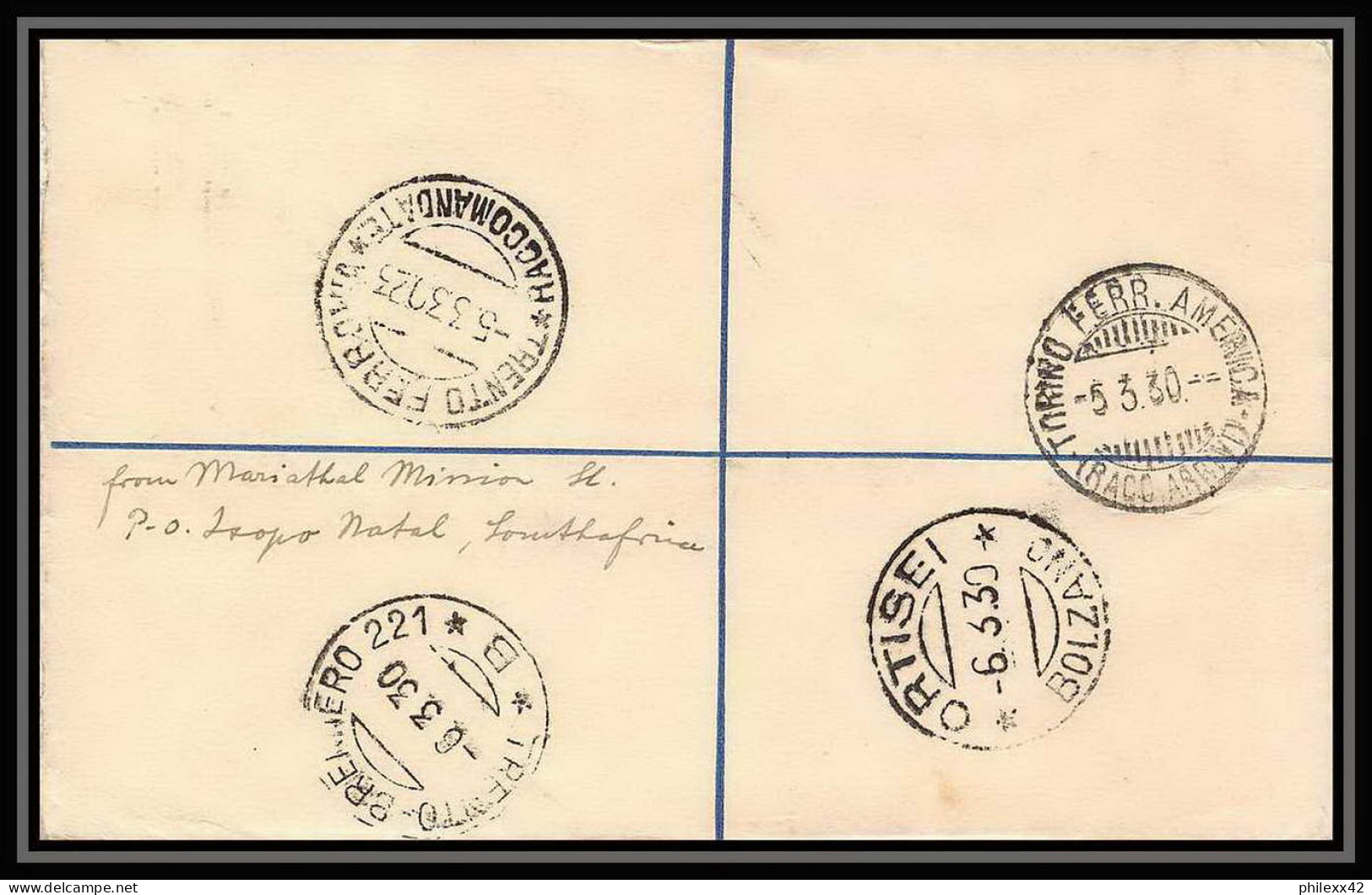 1718/ Afrique Du Sud (RSA) N°2 Complément Entier Stationery Enveloppe Cover Registered Pour Italie (italy) 1930 - Covers & Documents