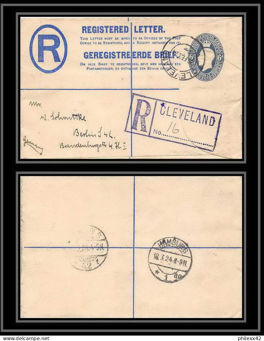 1721/ Afrique Du Sud (RSA) N°5 Complément Entier Stationery Enveloppe Cover Registered Berlin Allemagne (germany) 1924 - Covers & Documents