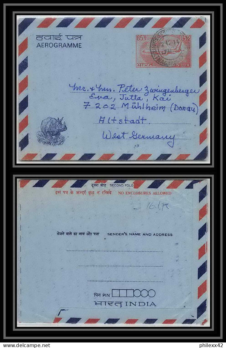 1885/ Inde (India) Entier Stationery Aerogramme Air Letter Allemagne Germany 1975 Rhinoceros - Aerogrammi