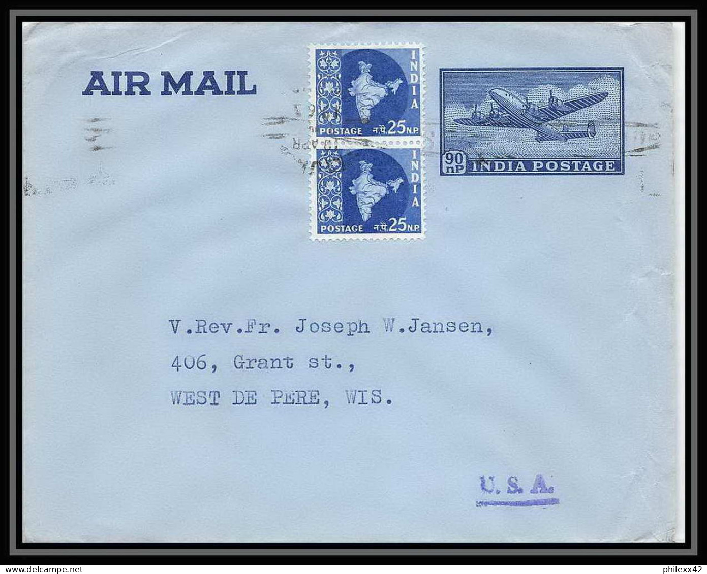 1901/ Inde (India) Entier Stationery Aerogramme Air Letter 90 Np Pour Usa  - Luchtpostbladen