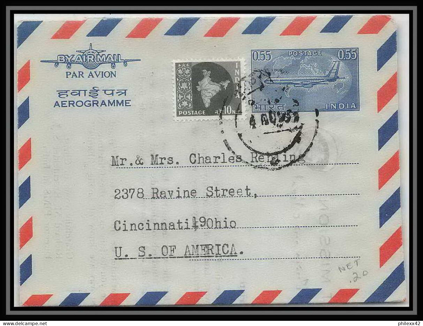 1902/ Inde (India) Entier Stationery Aerogramme Air Letter N°36 Pour Usa - Aerogramme