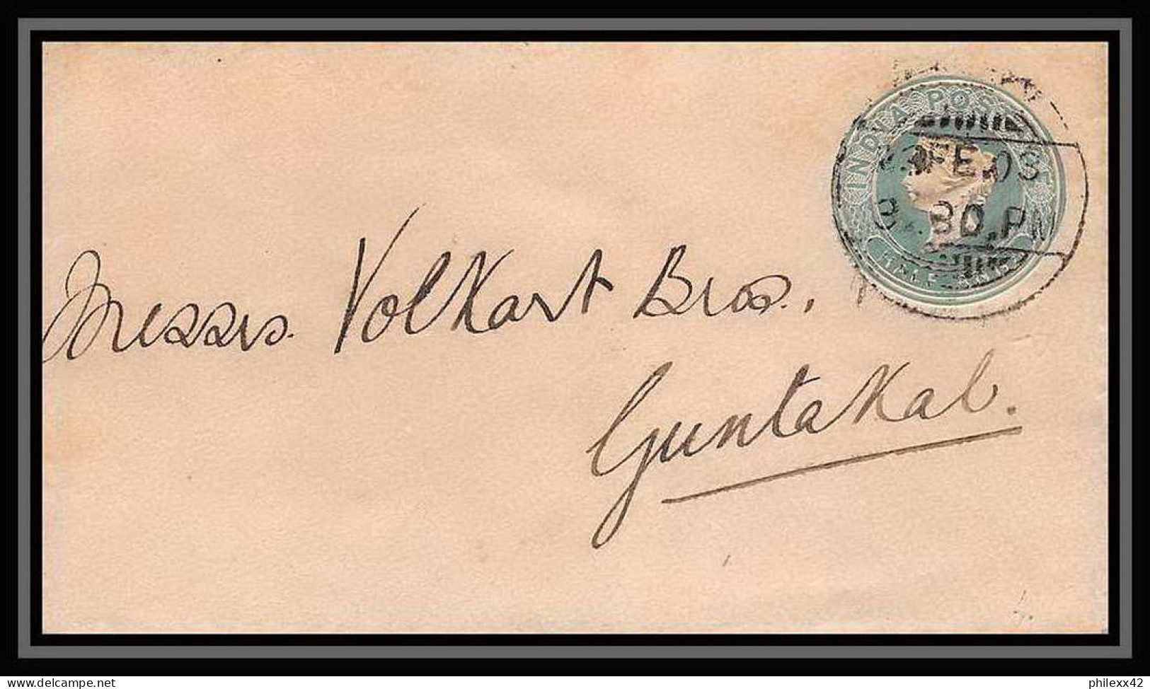 1929/ Inde (India) Entier Stationery Enveloppe (cover) N°4 Victoria 1/2 Anna Green Guntakal - Briefe