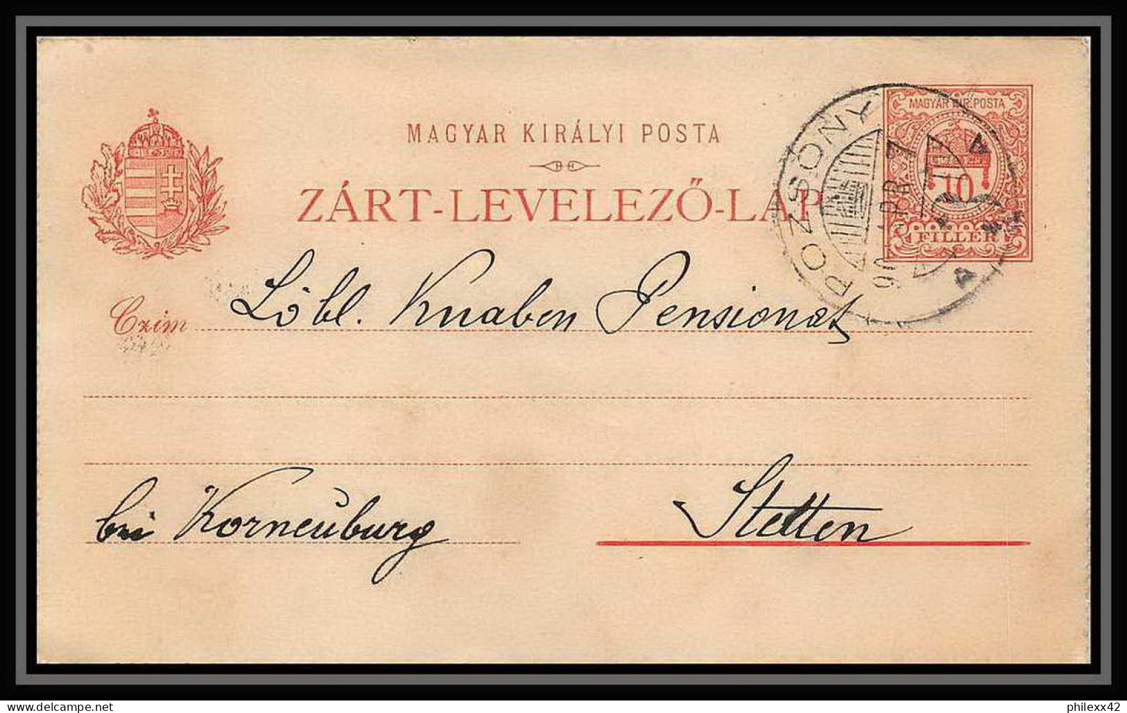 2292/ Hongrie (Hungary) Entier Stationery Carte Postale (postcard) Poznony Pour Stetten Allemagne (germany) 1905 - Entiers Postaux