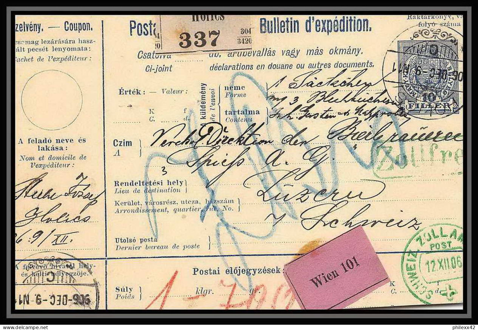 2296/ Hongrie (Hungary) Entier Stationery Bulletin D'expédition 1906 - Ganzsachen