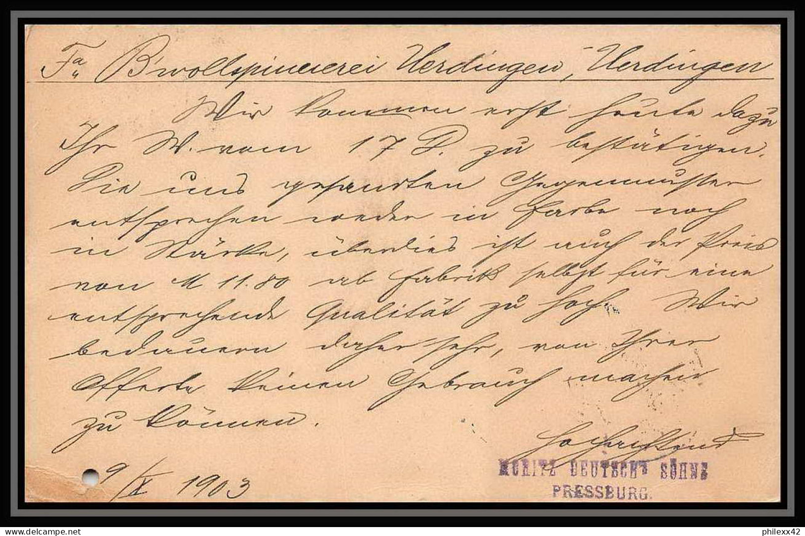 2298/ Hongrie (Hungary) Entier Stationery Carte Postale (postcard) Pozsony 1903 Pour Uerdingen Allemagne (germany) 1903 - Postwaardestukken