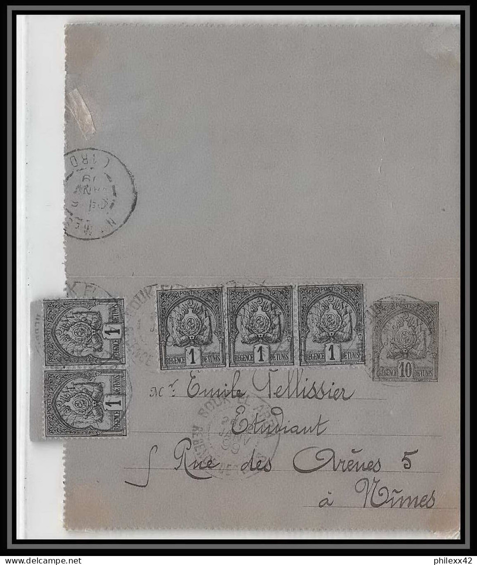 2366/ Tunisie (tunisia) Entier Stationery Carte Lettre Letter Card 10 Noir + Complémént Pour Nimes Gard France 1879 - Lettres & Documents