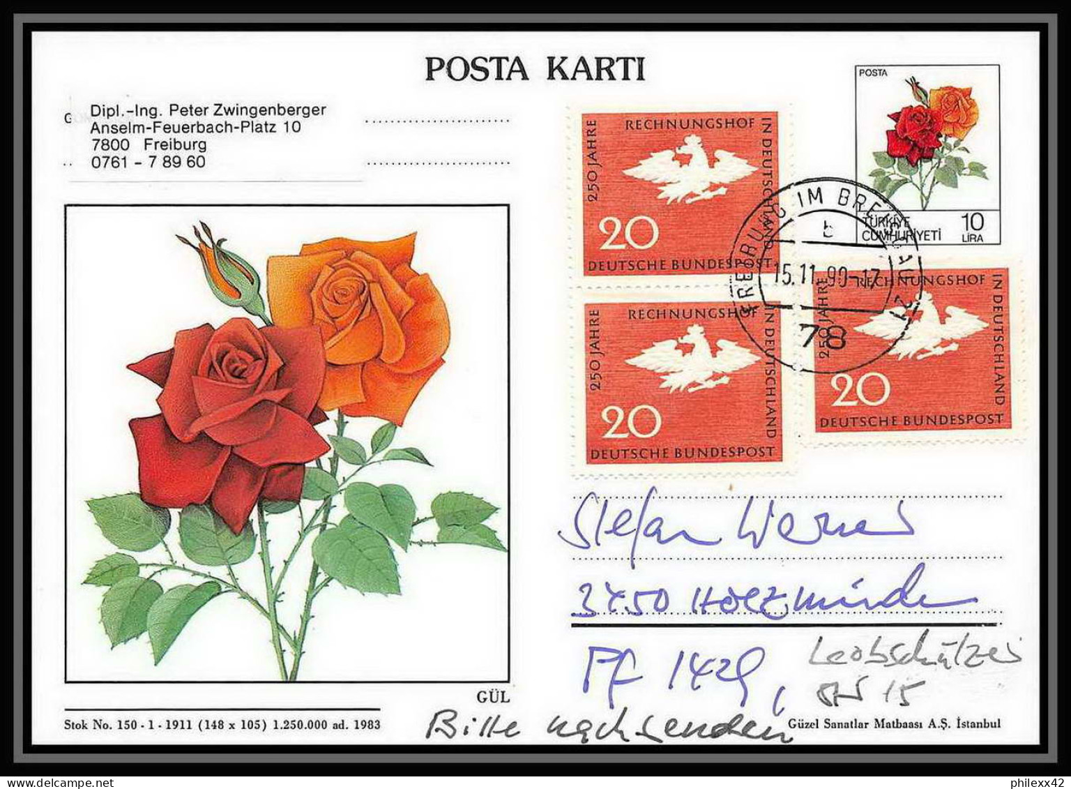 2593/ Turquie (Turkey) Entier Stationery Carte Postale (postcard) Fleurs (plants - Flowers) 1983 - Entiers Postaux