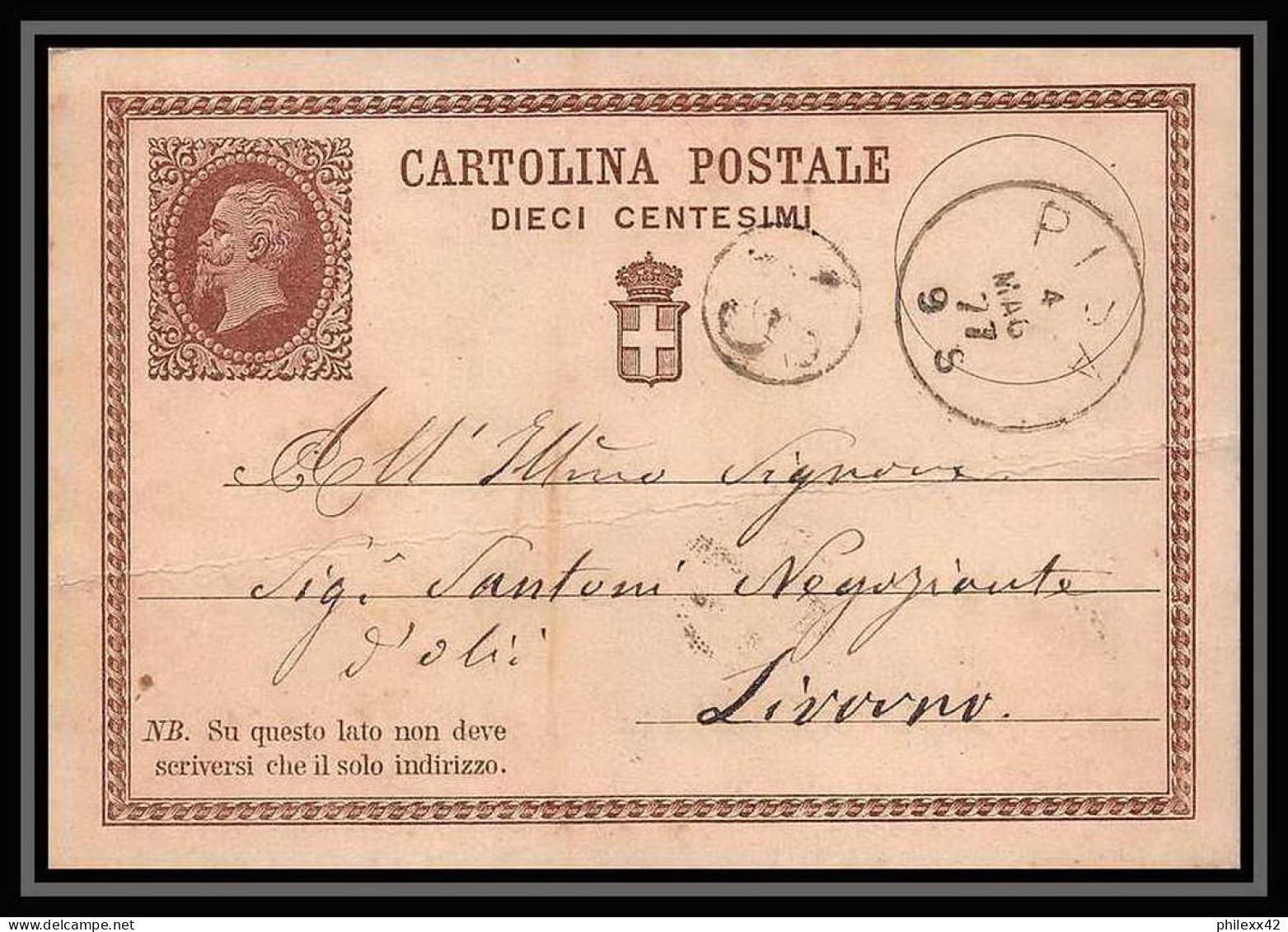 2826/ Italie (italy) Entier Stationery Carte Postale (postcard) N°1 Pisa Pour Livorno 1877 - Stamped Stationery