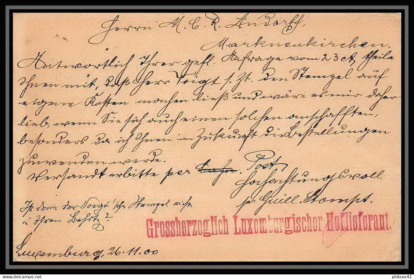 2959/ Luxembourg (luxemburg) Entier Stationery Carte Postale N°54 Pour Markneukirchen 1900 Allemagne (germany) - Postwaardestukken