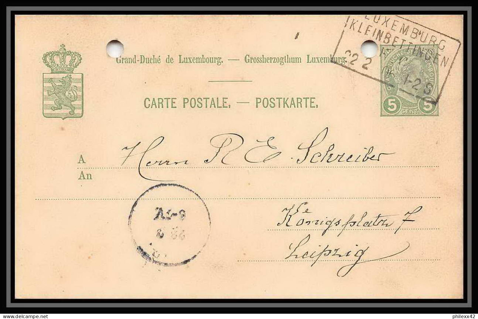2965/ Luxembourg (luxemburg) Entier Stationery Carte Postale N°53 Pour Leipzig Allemagne (germany) 1903  - Postwaardestukken