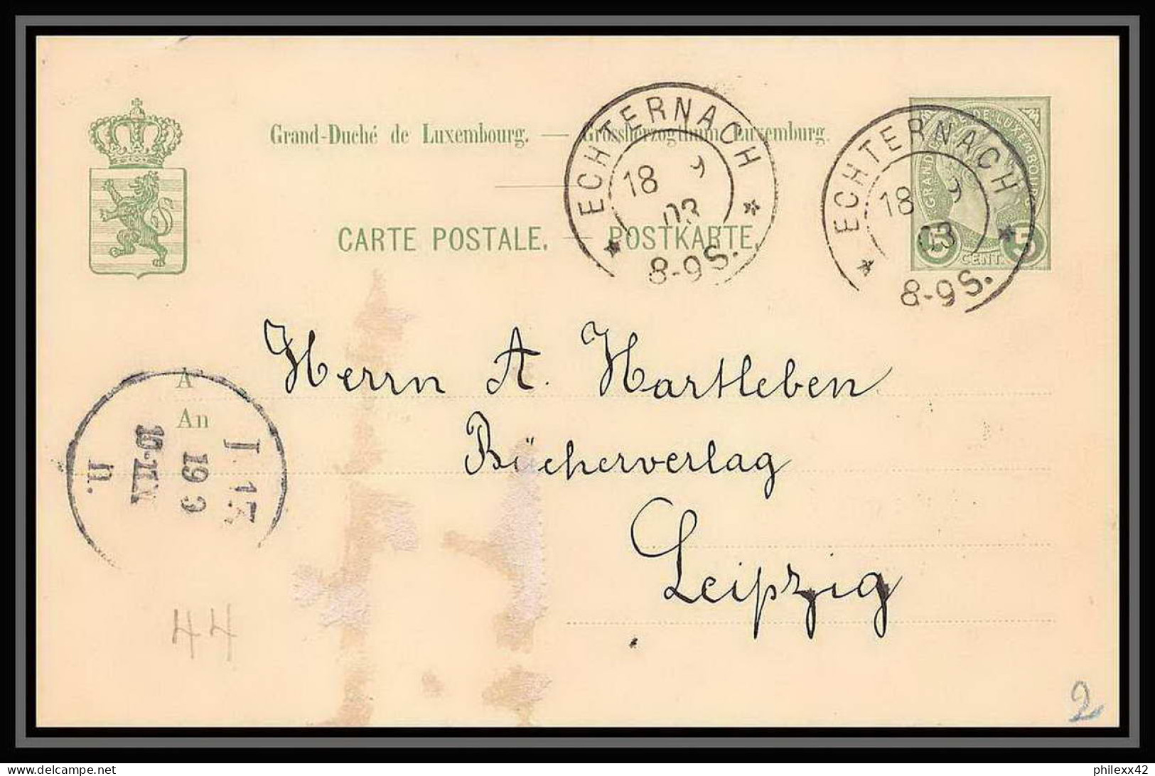 2964/ Luxembourg (luxemburg) Entier Stationery Carte Postale N°53 Echternach Pour Leipzig Allemagne (germany) 1903  - Entiers Postaux