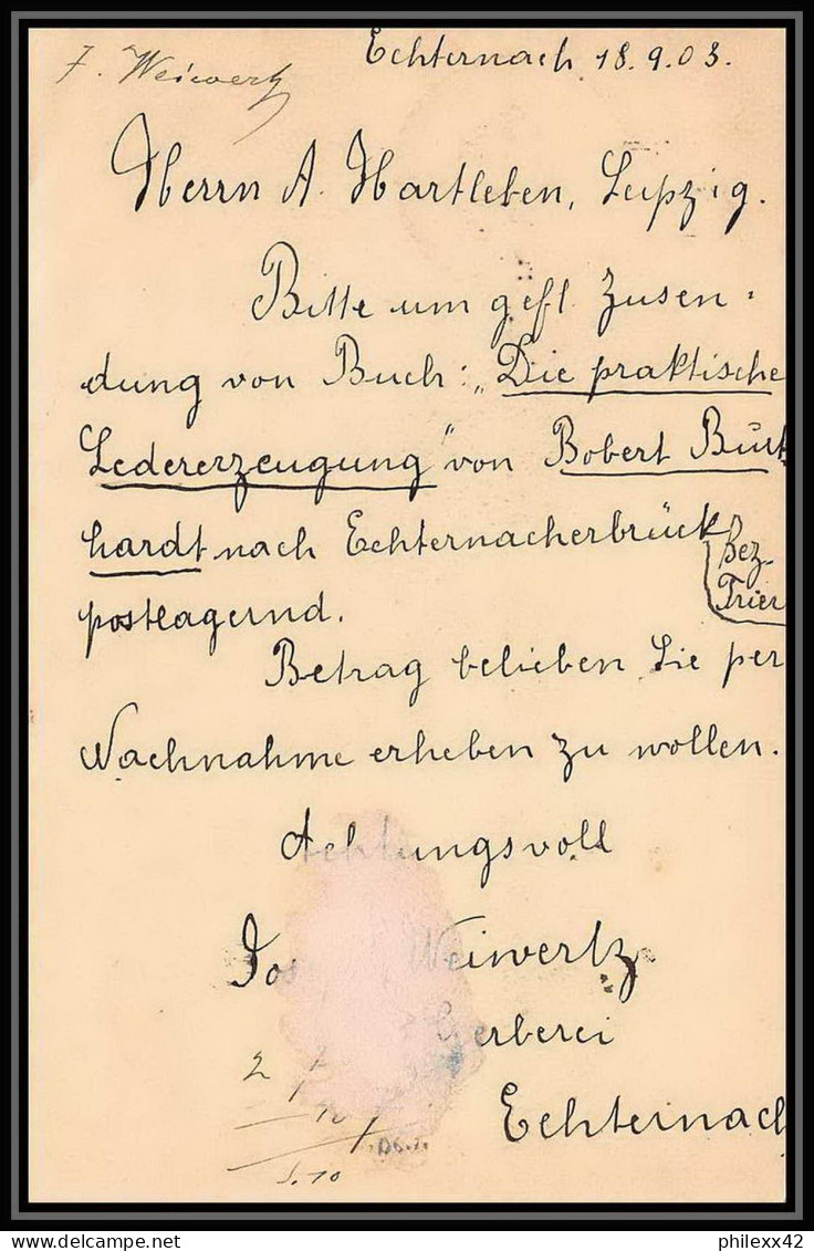 2964/ Luxembourg (luxemburg) Entier Stationery Carte Postale N°53 Echternach Pour Leipzig Allemagne (germany) 1903  - Stamped Stationery