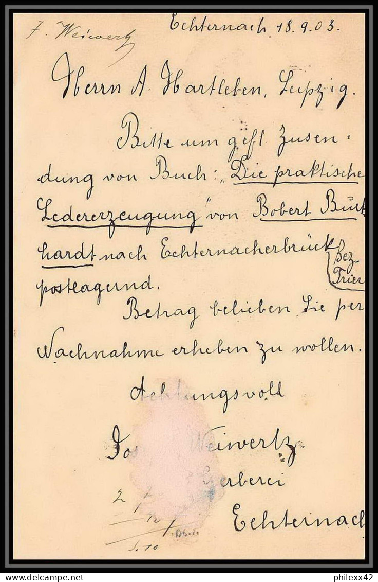 2964/ Luxembourg (luxemburg) Entier Stationery Carte Postale N°53 Echternach Pour Leipzig Allemagne (germany) 1903  - Ganzsachen