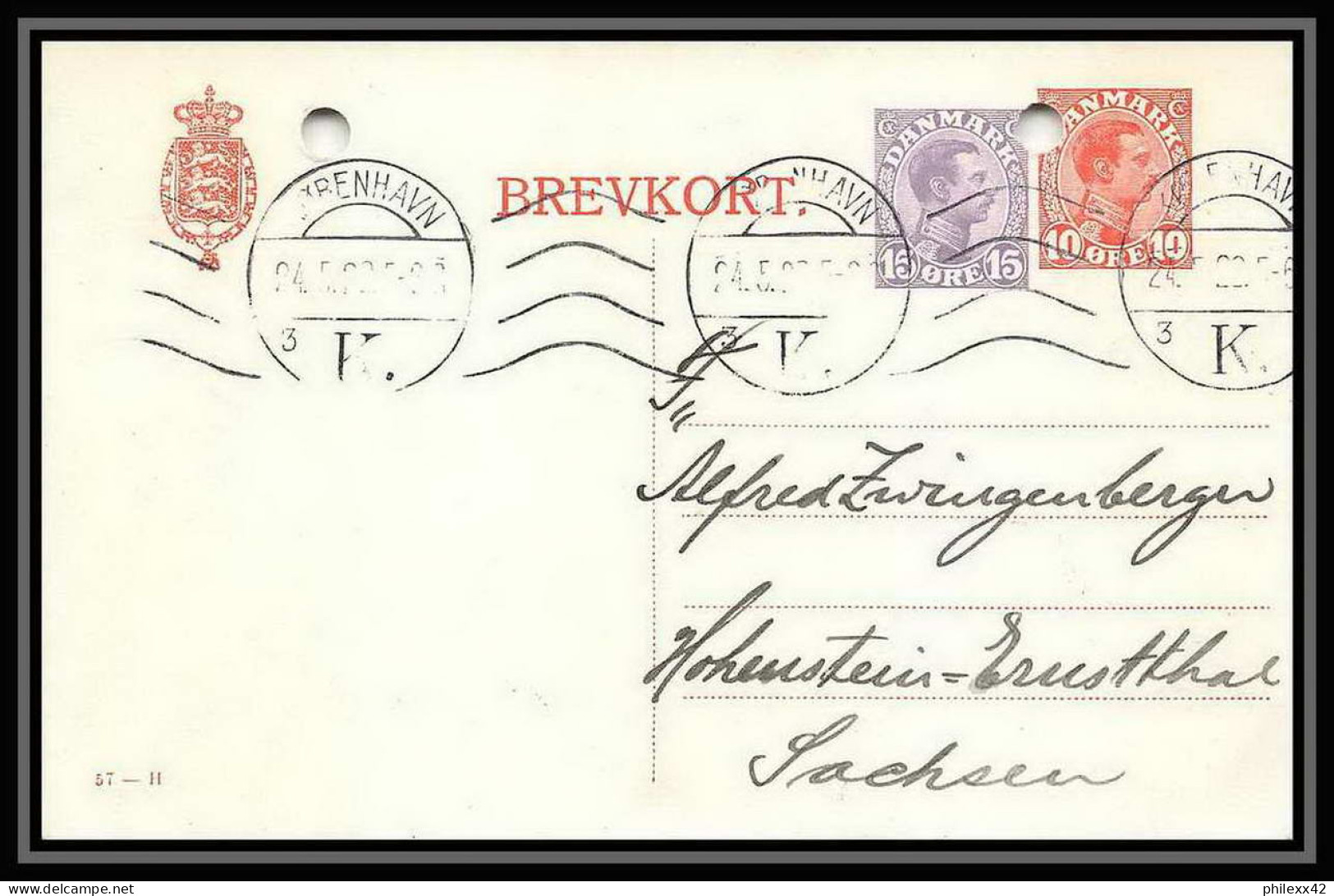 3124/ Danemark (Denmark) Entier Stationery Carte Postale (postcard) 1922 - Interi Postali
