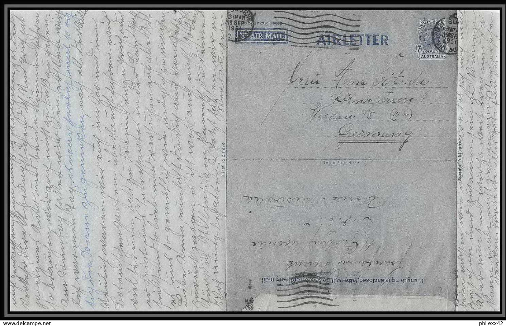 3191/ Australie (australia) Entier Stationery Aérogramme Air Letter 1951 Pour Allemagne Germany - Postal Stationery